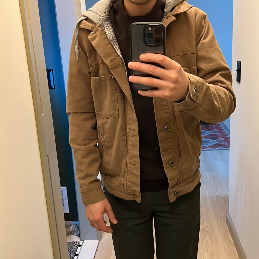 Vans mens Canvas hooded utility jacket khaki tan size small